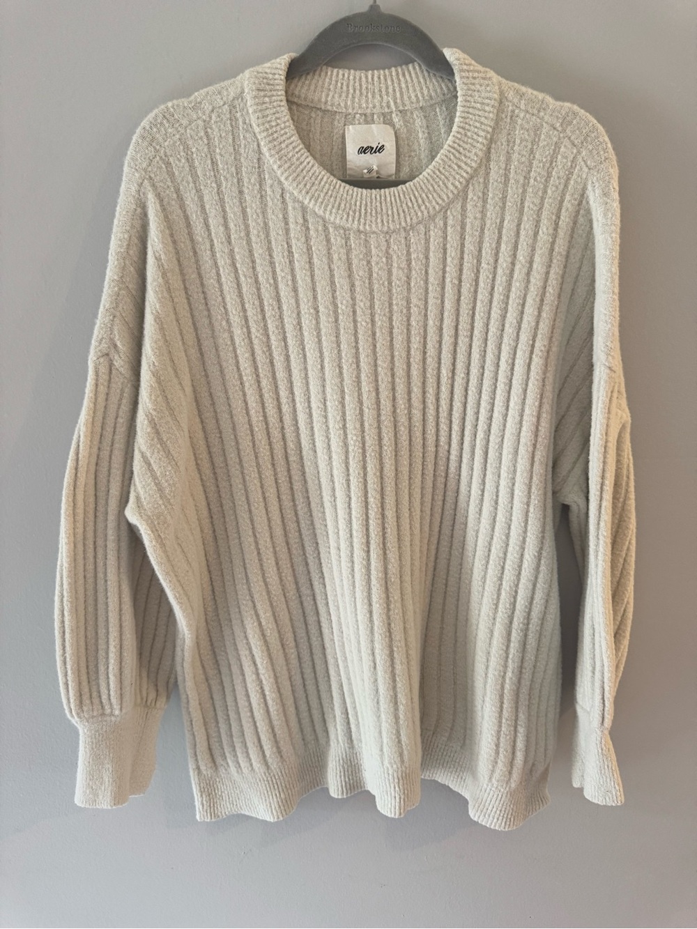 Aerie Women’s Cream Ribbed Crewneck Sweater - Neutral Knit